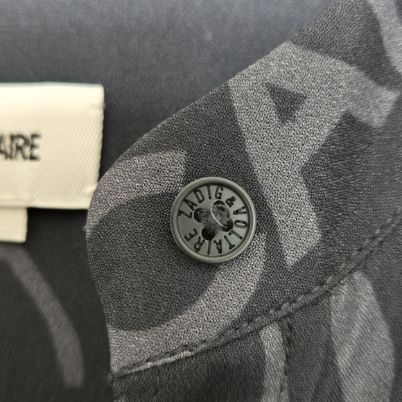Zadig & Boltaire Refla Crepe Manifest Black Graffiti Shirt Dress Size Small - Picture 9 of 14